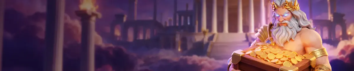 Zeus mit einer Truhe voller Goldmünzen