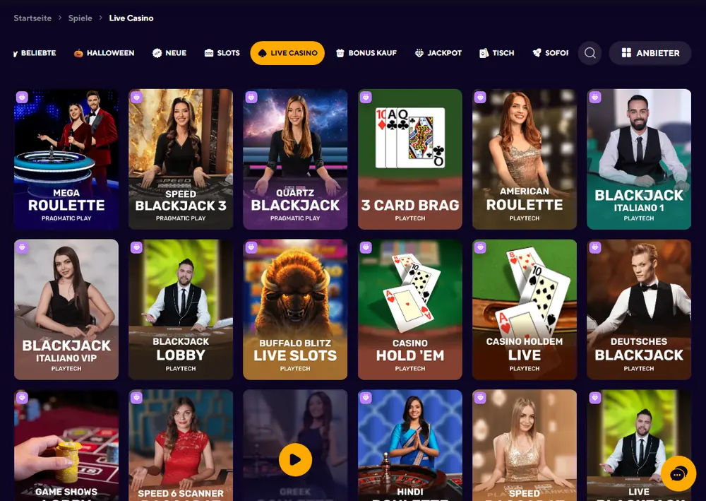 Live Casino bei Dazard mit Roulette- und Blackjack-Tischen